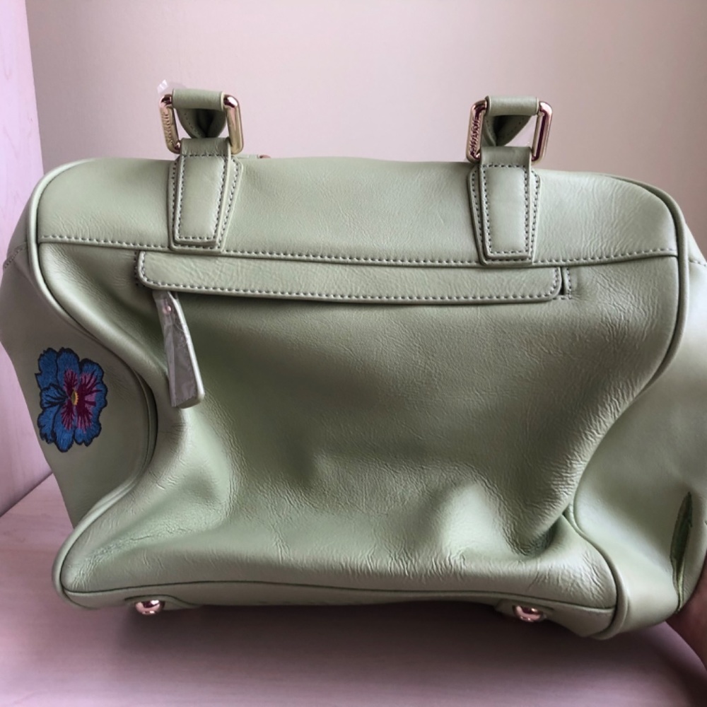 Sale! New Sharif Celadon Green Genuine Leather Embroidered Floral Bag - Picture 8 of 13